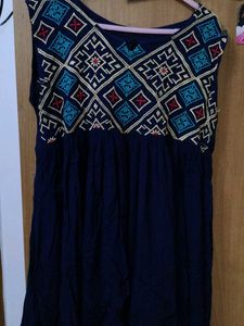 Navy Embroidered Sleeveless Dress