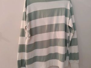 &#34;Korean Sage Striped Oversized Sweatshirt