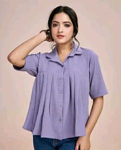 Lilac Pleated Button-Down Top