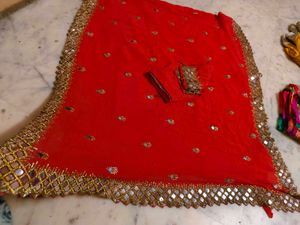 Red pure goreagette saree. with Mirror Work 😍