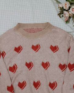Pinteresty Red Heart Printed Knitted Pullover