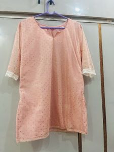 Peach Kurta with Lace Detail🌸
