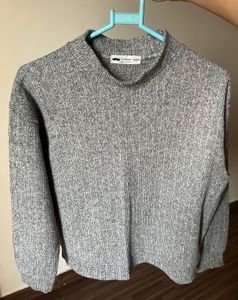 Grey Mock Neck Knitted Sweater