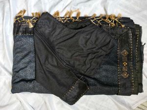 Black &amp; Gold Embellished Saree