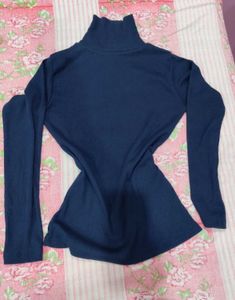 Hi-Neck Ribbed Top (Navy Blue)