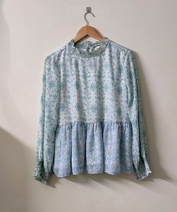 AND White Full sleeves With Floral Blue Design