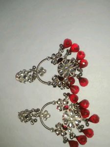 Red & Silver Tone Earrings