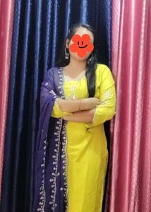 Yellow &amp; Blue Embroidered Kurta Set