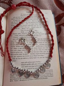 Silver Necklace With Red Silk Thread Dori.