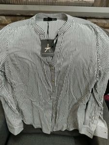 White Chinese Collar Shirt With Black Strips