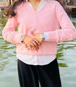 Pink V-Neck Knit Sweater