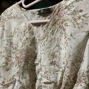 Floral Print Top with Lace Trim