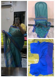 Elegant Blue and green Printed Saree