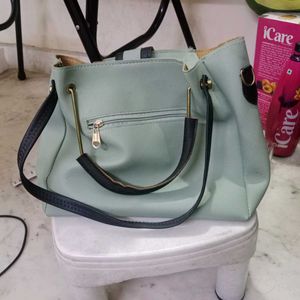 Mint Green Tote Bag with Gingham Lining