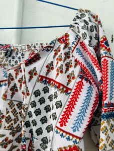 Patterned Tie-Front Top
