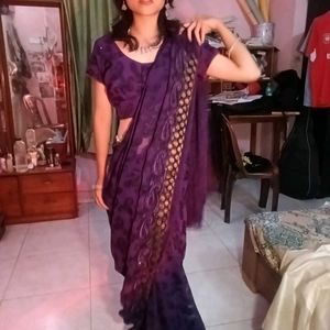 Elegant Purple Embroidered Saree