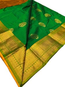 Elegant Green Silk Saree mustard blouse