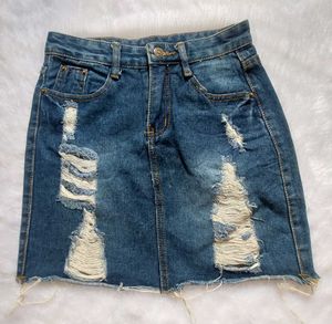 Distressed Denim Mini Skirt