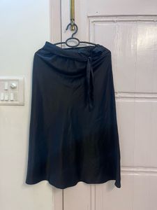 Black Midi A-Line Satin Skirt