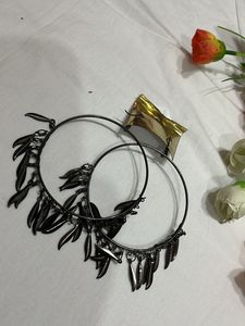 Long Round Oxidised Earrings
