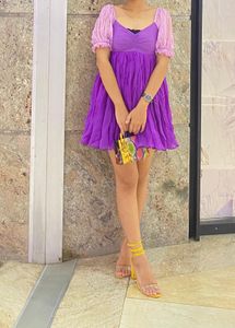 Purple Mini Dress with Puff Sleeves