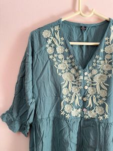 Embroidered Teal Top