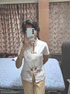 Embroidered Mandarin Collar Top
