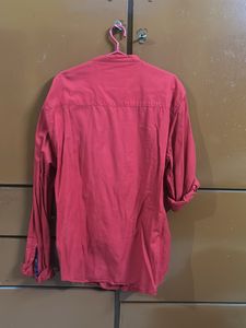 Red Mandarin Collar Shirt
