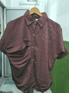 Brown embellished short sleeve TOP