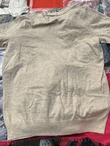 Beige V-Neck Knit Sweater