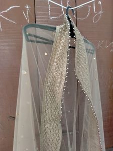 Designer,Heavy ,Long Length Golden Net Dupatta With Golden Stone And Wide Border