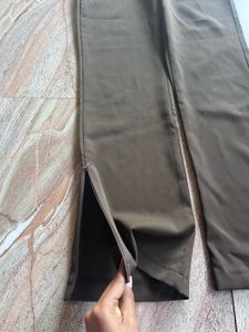 Olive Green Wide-Leg Trousers