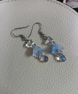 Handmade Blue Floral Drop Earrings with Butterfly