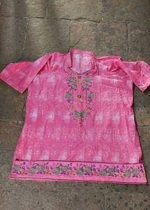 Pink Heavy Embroidery Short Kurta