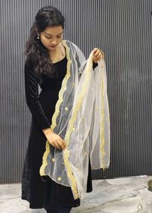 Velvet Umbrella Frock With Embroidery Dupatta