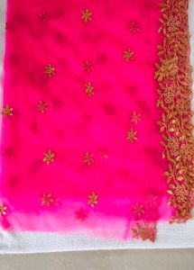 Pink Net Dupatta for lehenga