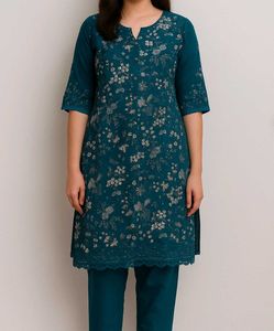 Teal Embroidered Kurti