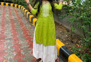 Floral Embroidered Straight Kurta With Skirt