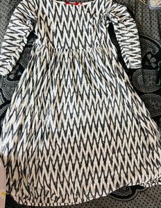 Half White And Black Pochampally Cotton Dress / Kurti