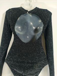 Divided By H&amp;M Black &amp; Silver Bodysuit Top