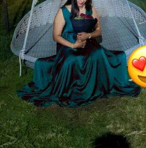 Wrap Green Satin Dress Flared Gown Party