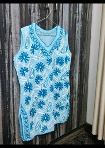 Blue Chikankari Short Kurta