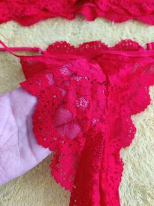 Red See-through Women Bra Set