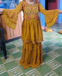 3 Pieces Mustard Garara Suit Set