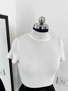 White Ribbed Mock Neck Crop Top