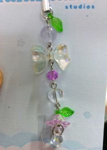 💜 Handmade Purple Clear Bow Phone Charm with Leaf