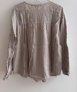 Striped Cotton Top with Embroidered Daisies