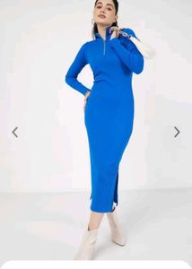 Blue Ribbed Midi Dress