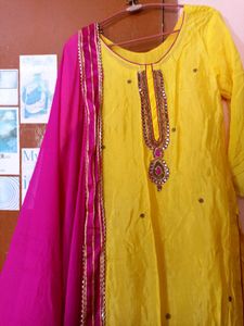 Yellow &amp; Pink Kurta Set