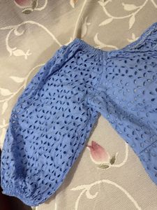 Blue Eyelet Crop Top